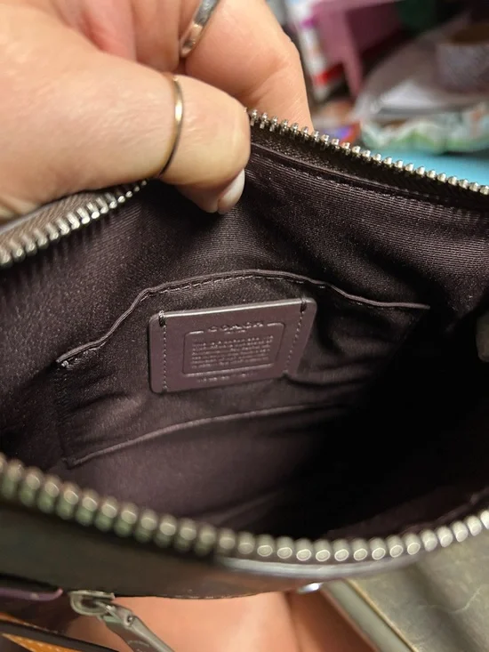 Coach Mini Rowan File Bag in Colorblock Signature Canvas. 
Purple Orange Yellow - Picture 4 of 5